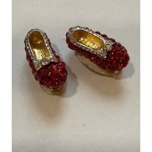 Red Rhinestone Shoe‎ Earrings Gold Tone Clip On Novelty Statement